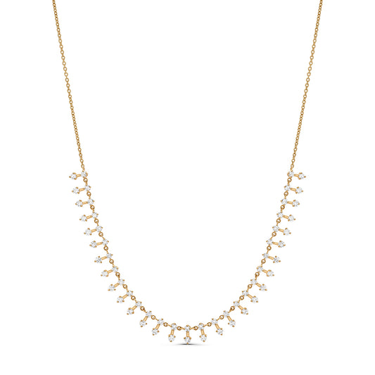 Diamond Double Round Stone Drop Necklace