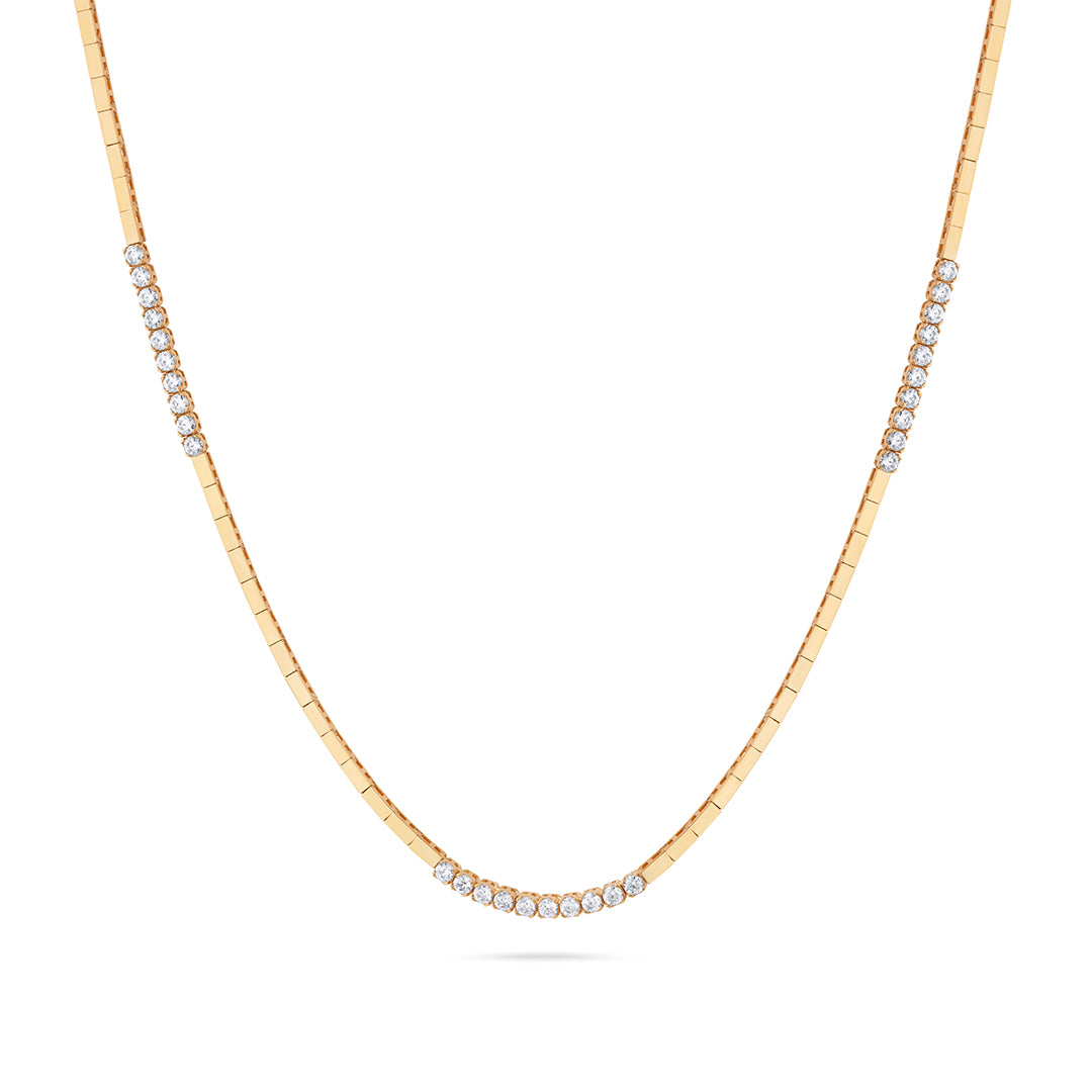 Long Squares & Round Stones Chain Necklace