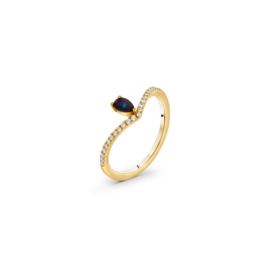 Diamond Curvy Line Ring with Pear Sapphire Stone