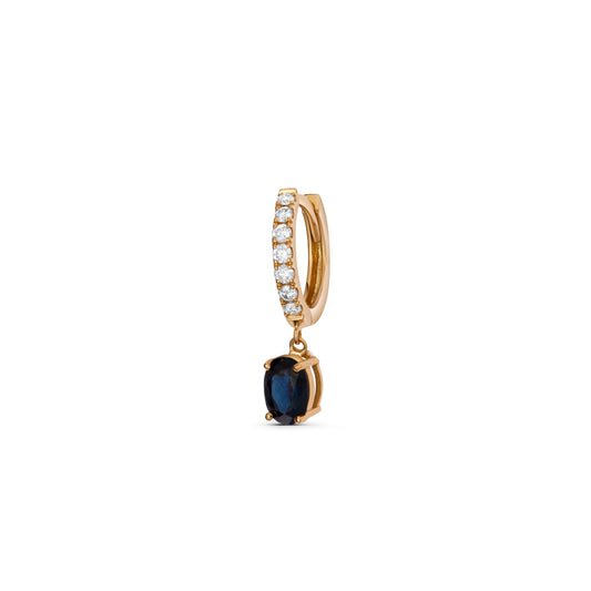 Oval Sapphire Stone Drop Huggie Hoop