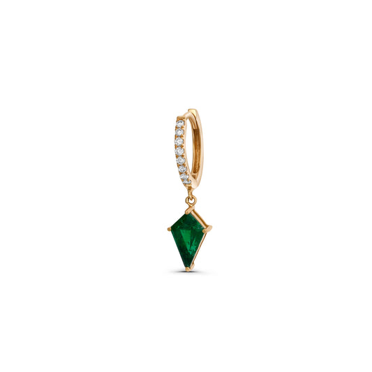 Shield Emerald Stone Drop Huggie Hoop