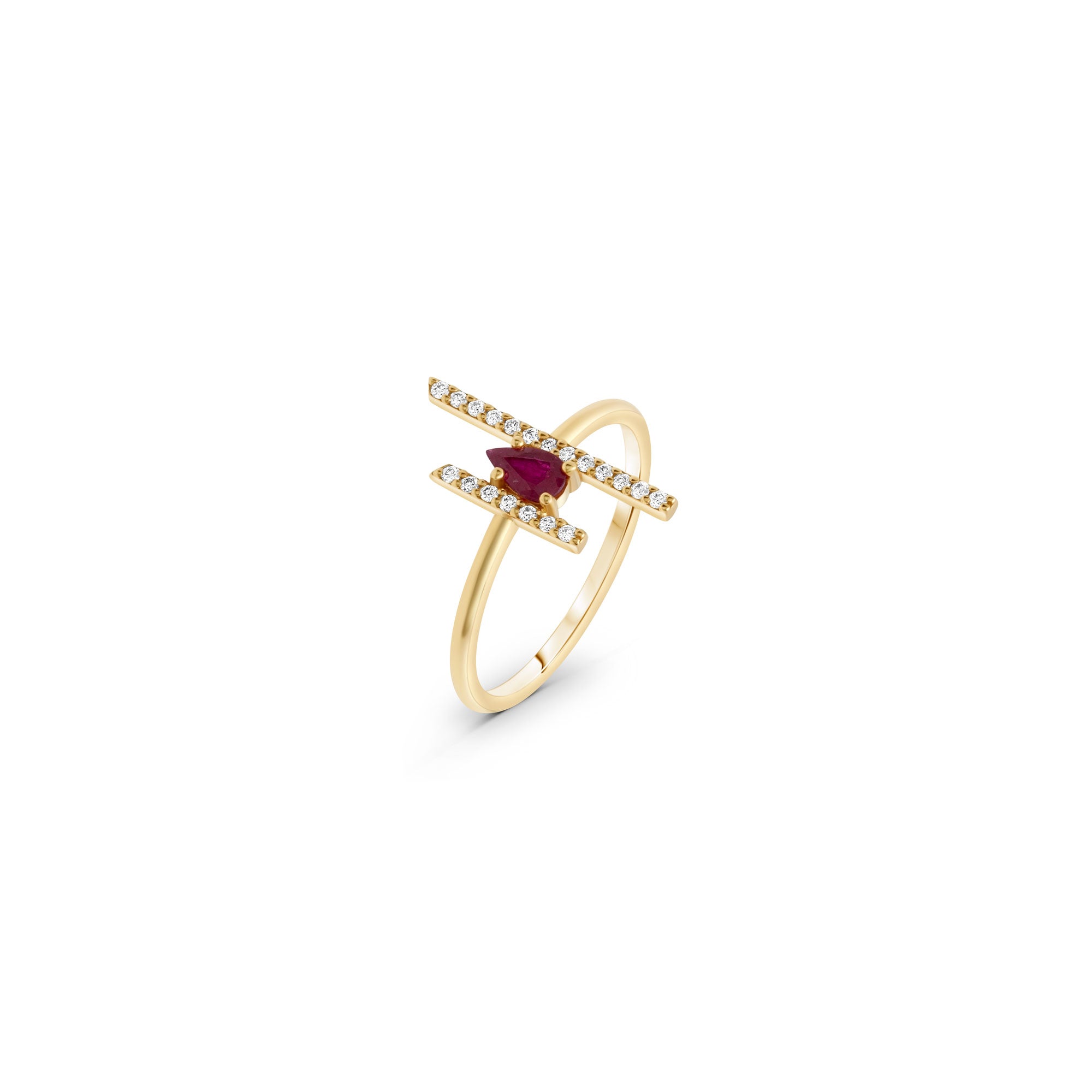Diamond Parallel Lines with Ruby Stone Ring