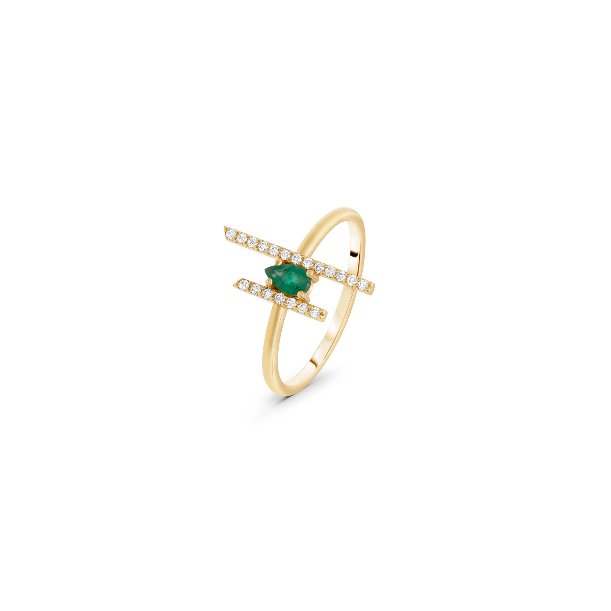 Diamond Parallel Lines with Emerald Stone Ring