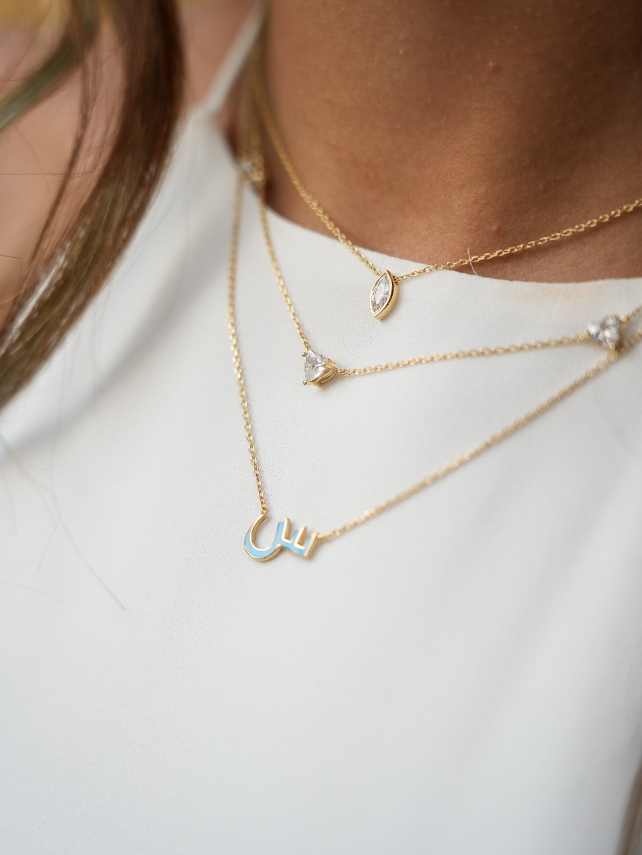 Triple Heart Stones Necklace