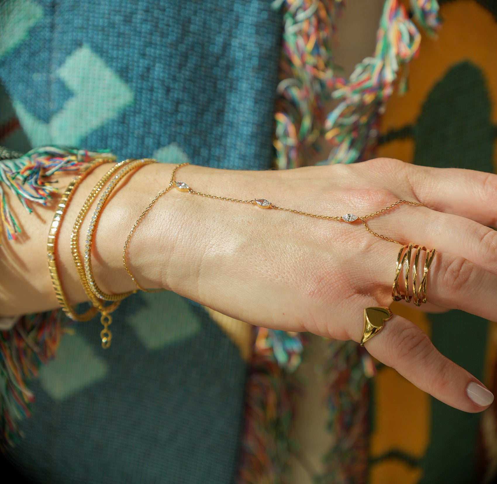 Triple Marquise Stone Hand Chain