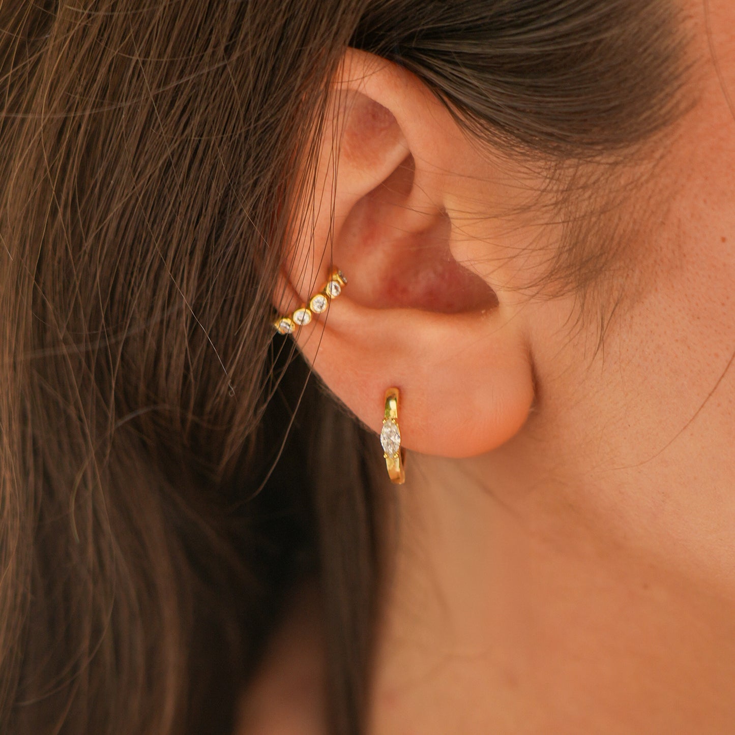 Huggie Hoop with Marquise Stone