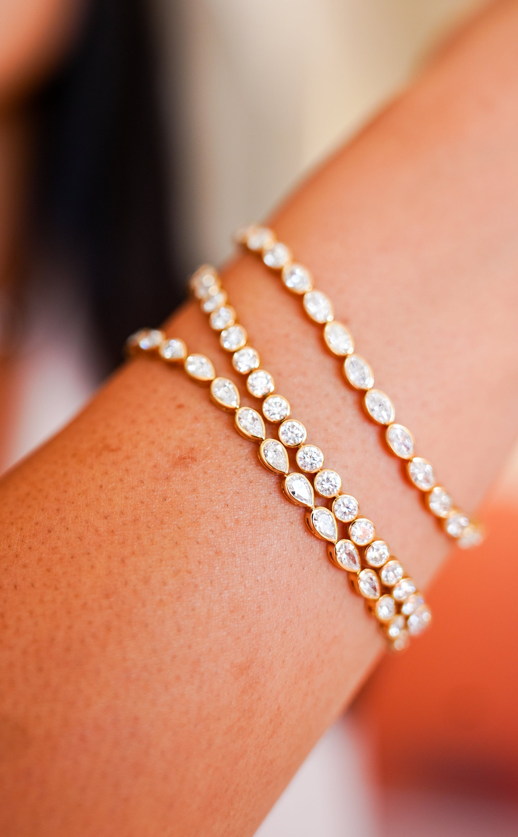 Lab Grown Diamond Bezel Pear-Cut Tennis Bracelet