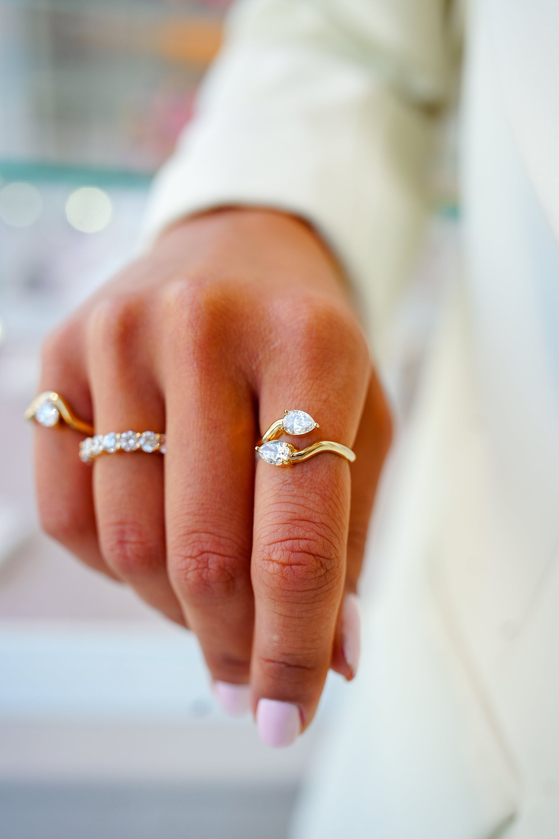 Lab Grown Diamond Double Pear-Cut Stones Ring