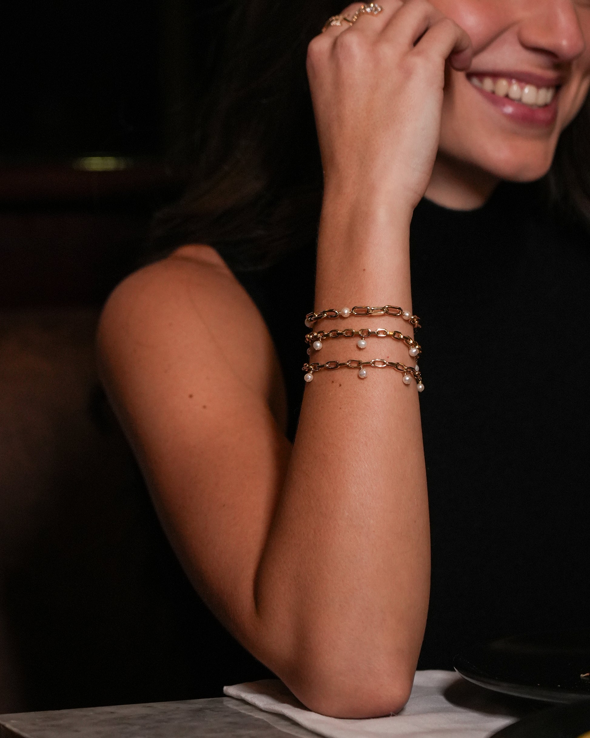 Pearl Paperclip Chain Bracelet 2.0 | 18-karat gold and cultured pearls. Pearl Paperclip Chain Bracelet 2.0 | 18-karat gold and cultured pearls.