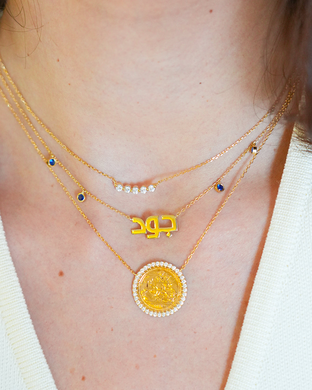 Five Bezel Stones Necklace