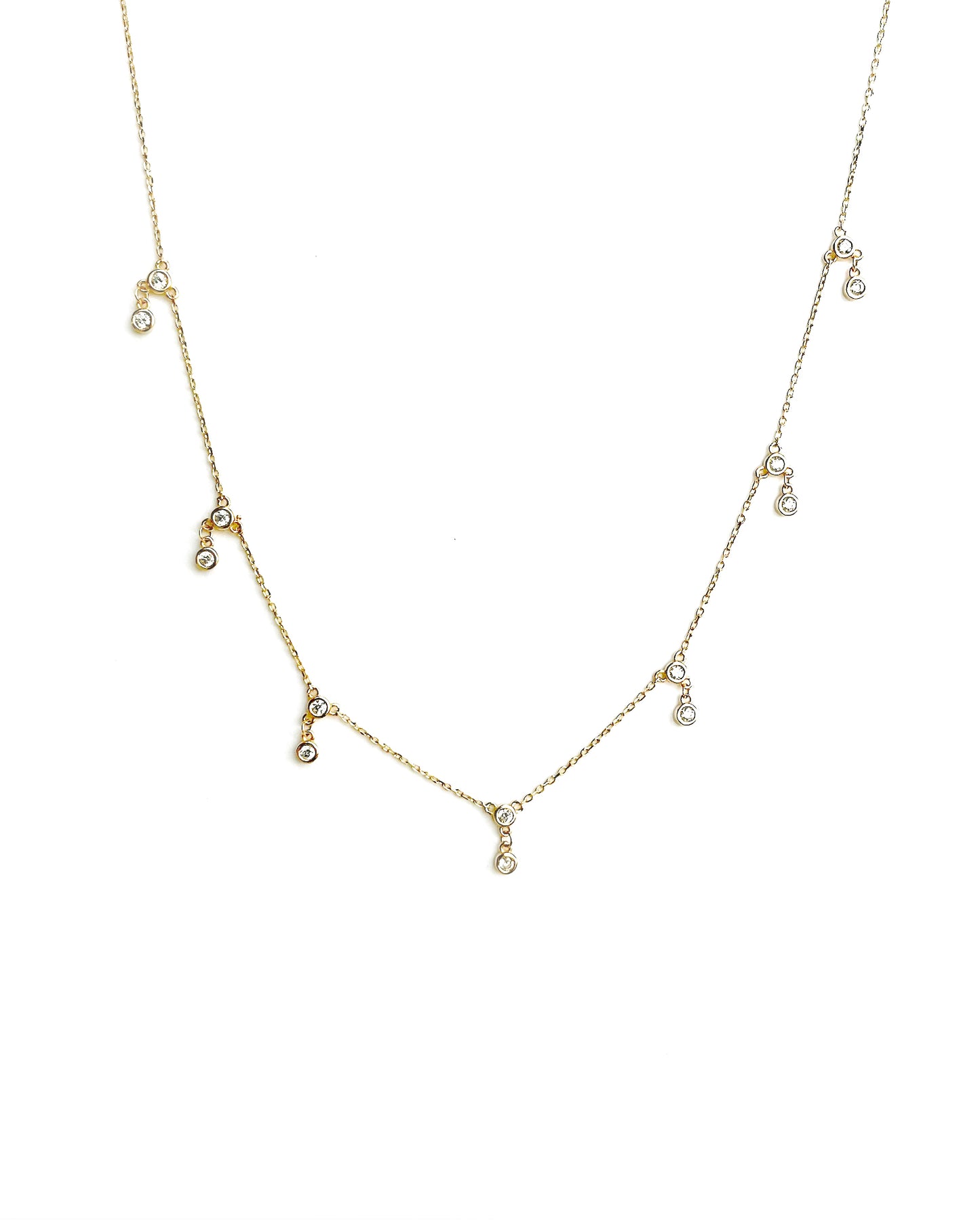 Double Round Stone Drop Necklace