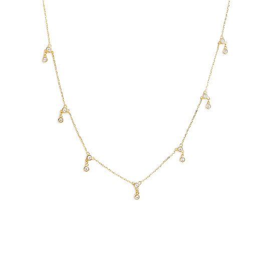 Double Round Stone Drop Necklace