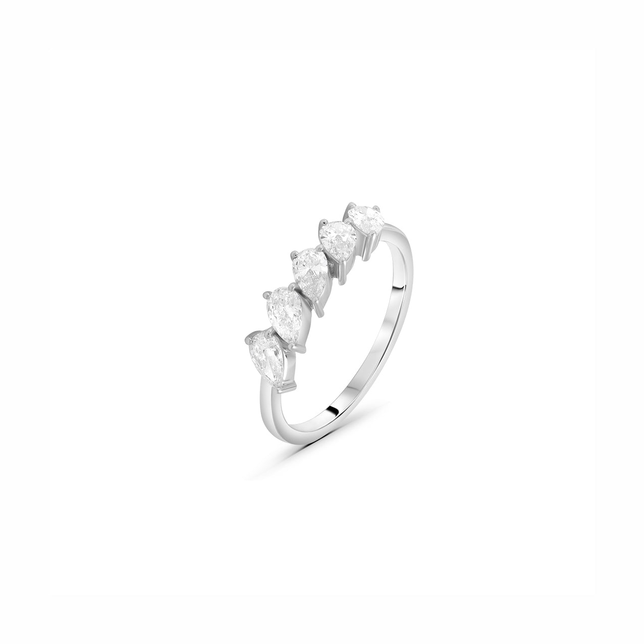 Lab Grown Diamond Tilted Pear-Cut Stones Line Ring