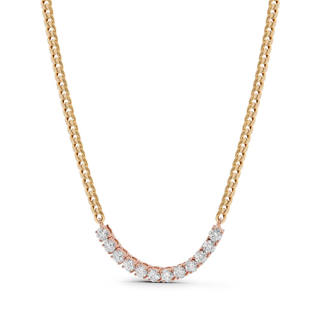 Lab Grown Diamond Half Tennis Curb Chain Necklace