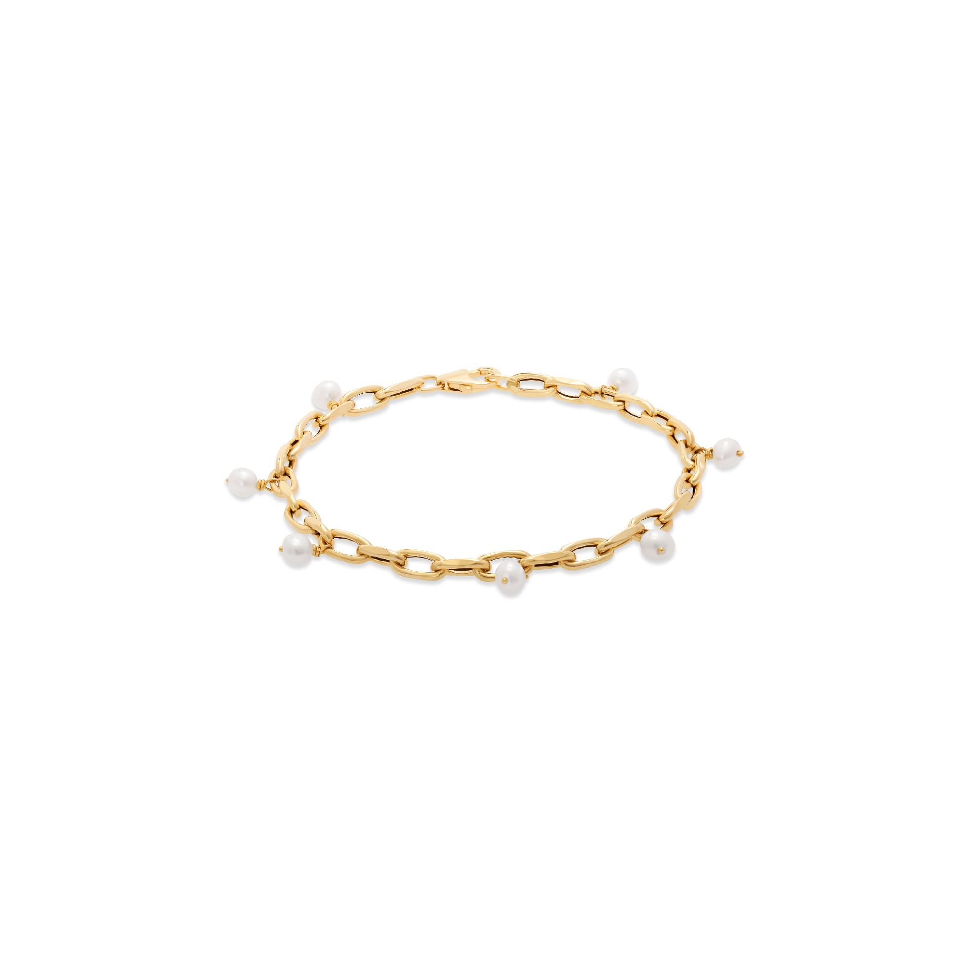 Pearl Paperclip Chain Bracelet | 18-karat gold and cultured pearls. Pearl Paperclip Chain Bracelet | 18-karat gold and cultured pearls.