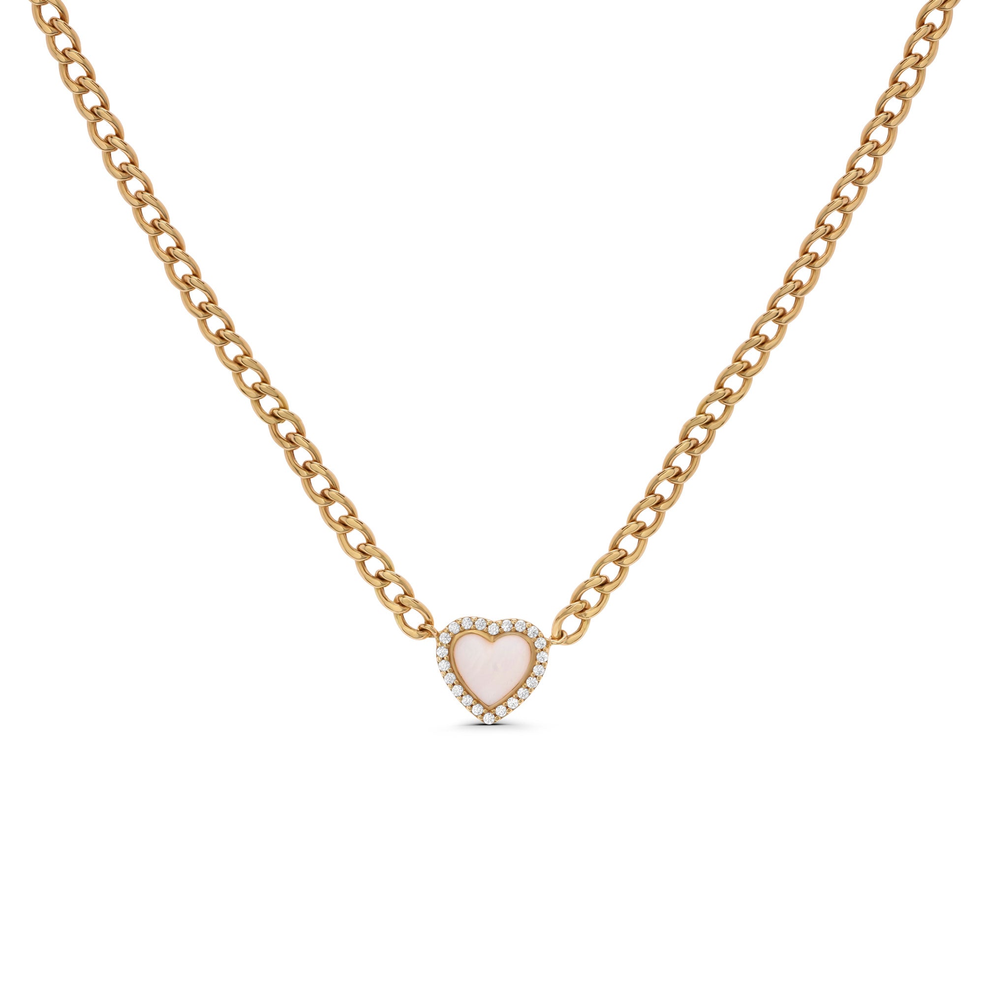 Framed Pearl Heart Curb Chain Necklace