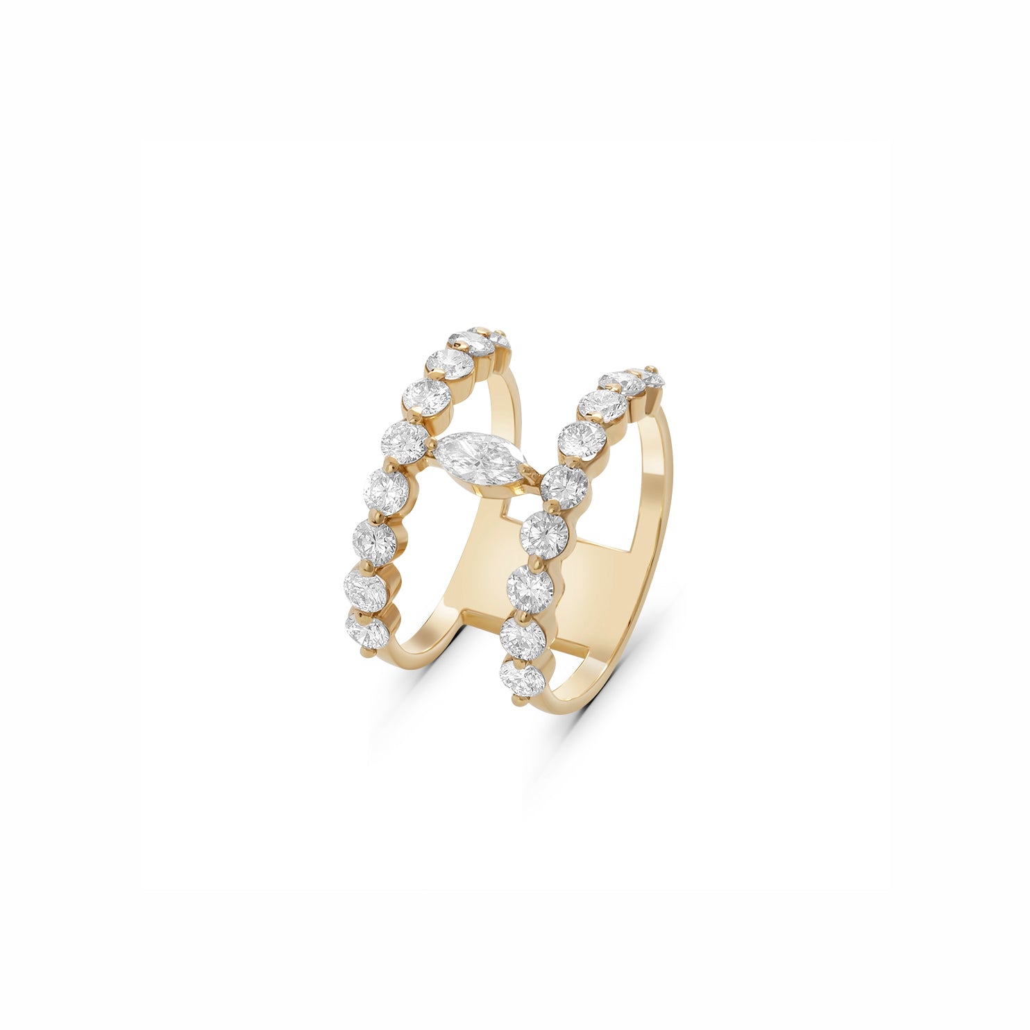 Lab Grown Diamond Double Line Round-Cut and Single Marquise Stone Ring