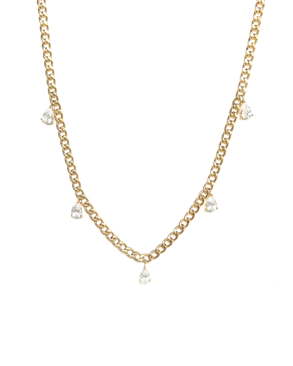 Pear Stone Drop Thin Bold Chain Necklace