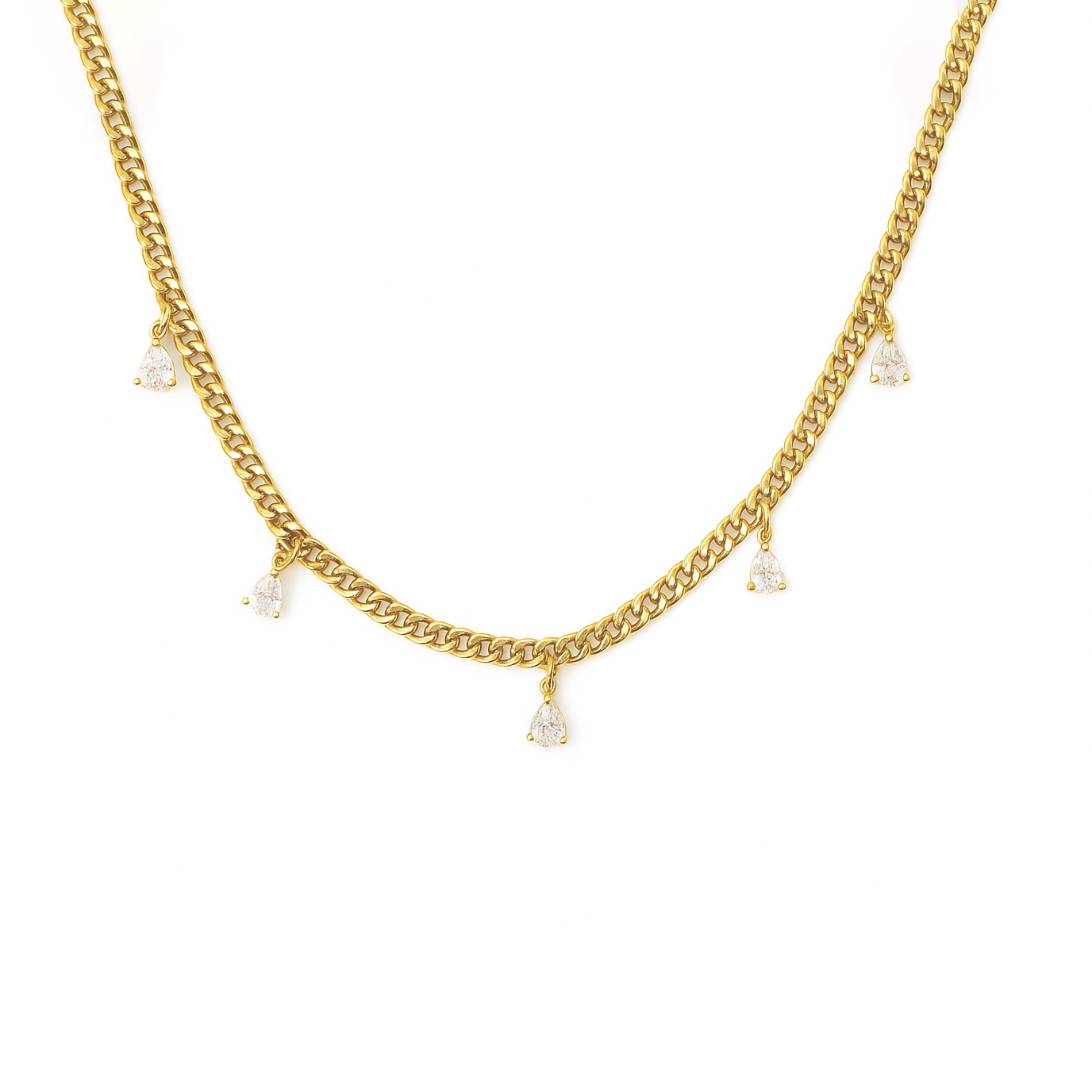 Pear Stone Drop Bold Chain Necklace