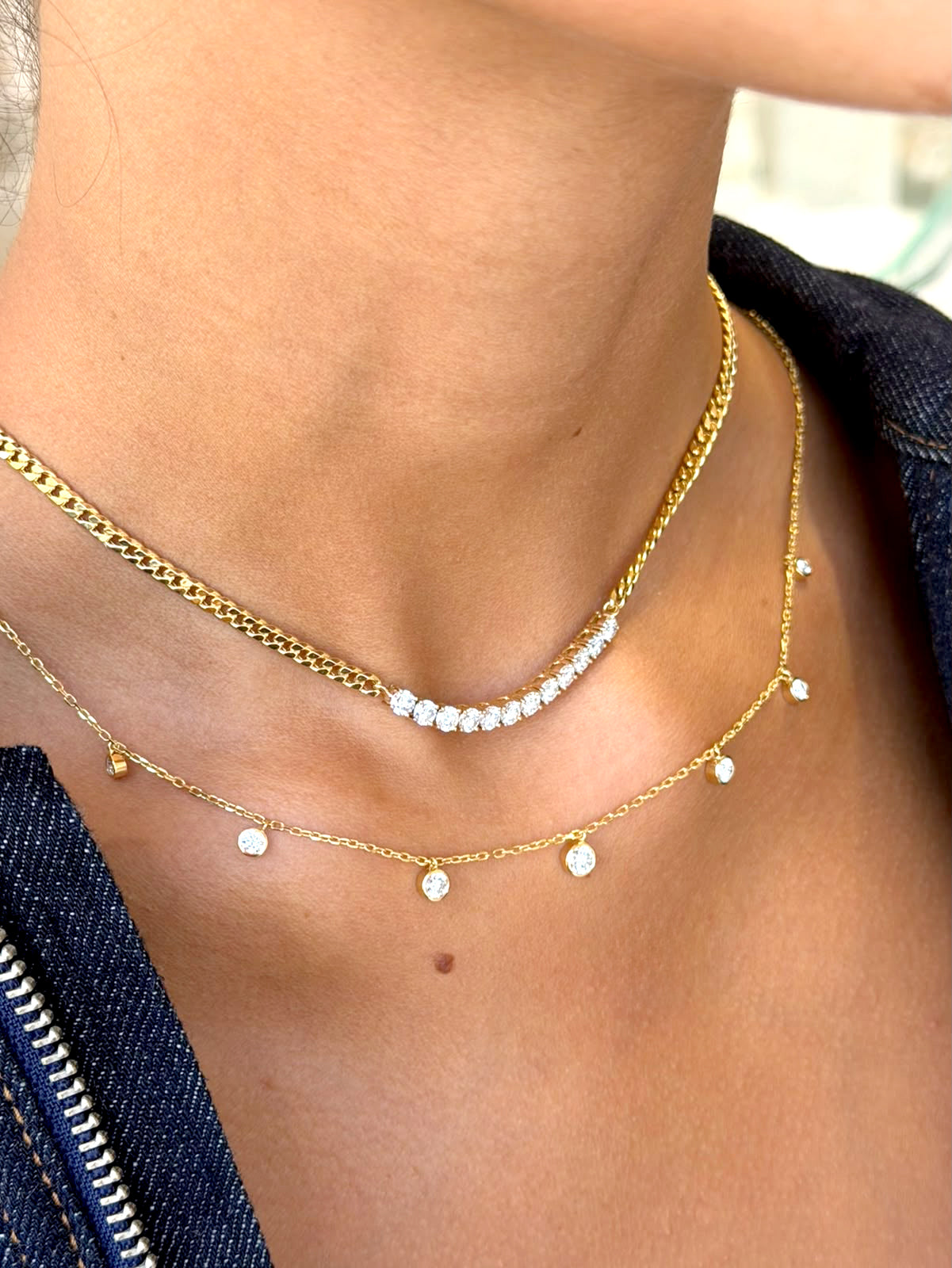 Lab Grown Diamond Half Tennis Curb Chain Necklace