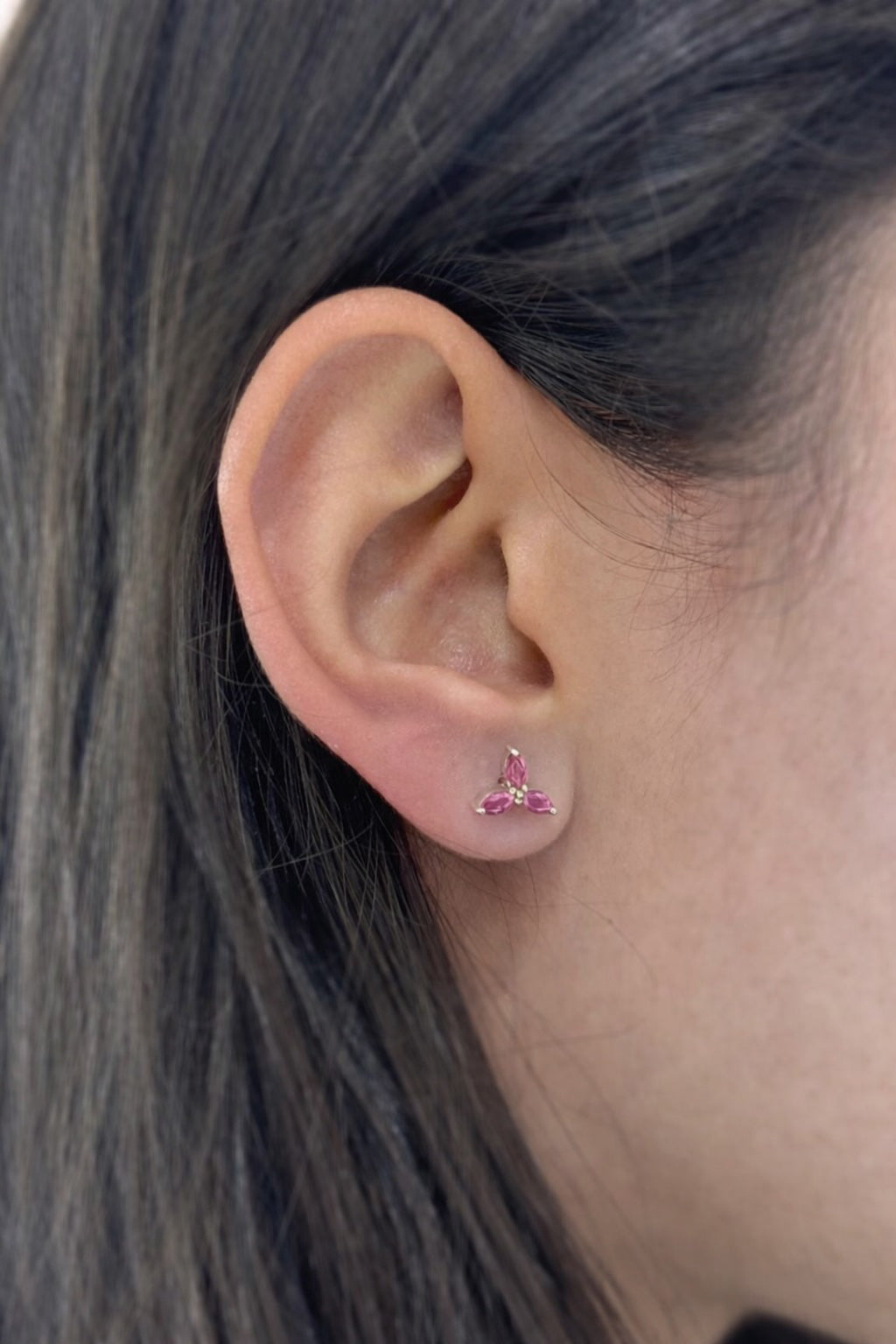 Pink Sapphire Open Flower Stud