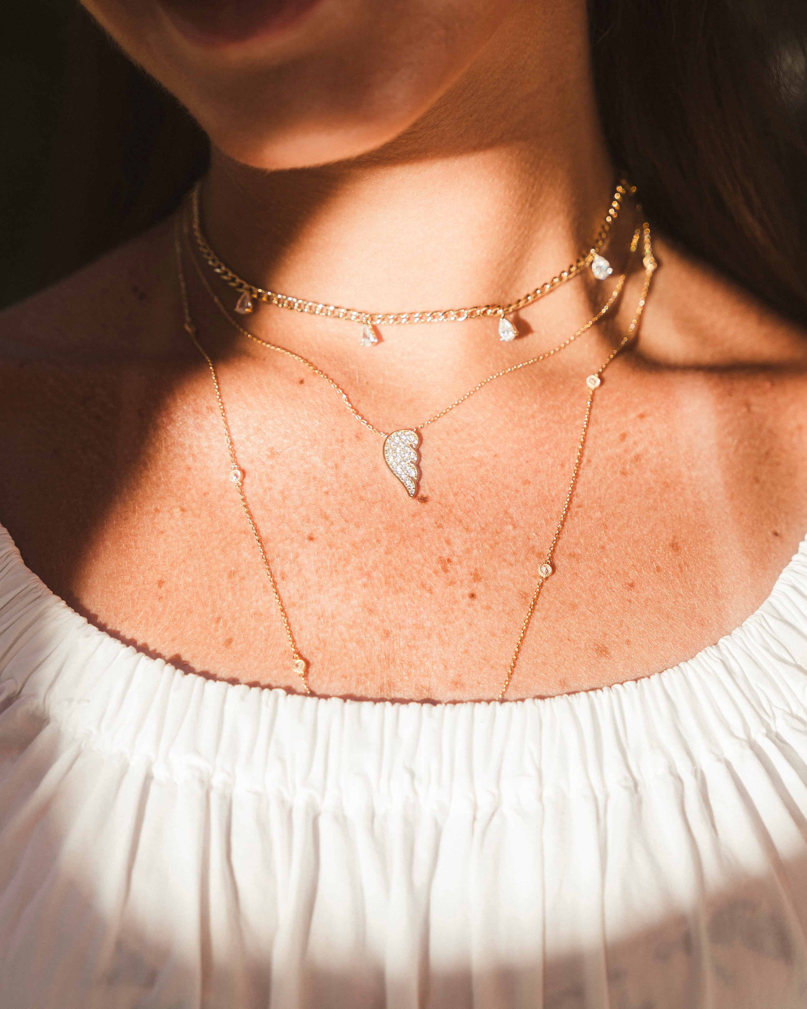 Pear Stone Drop Thin Bold Chain Necklace