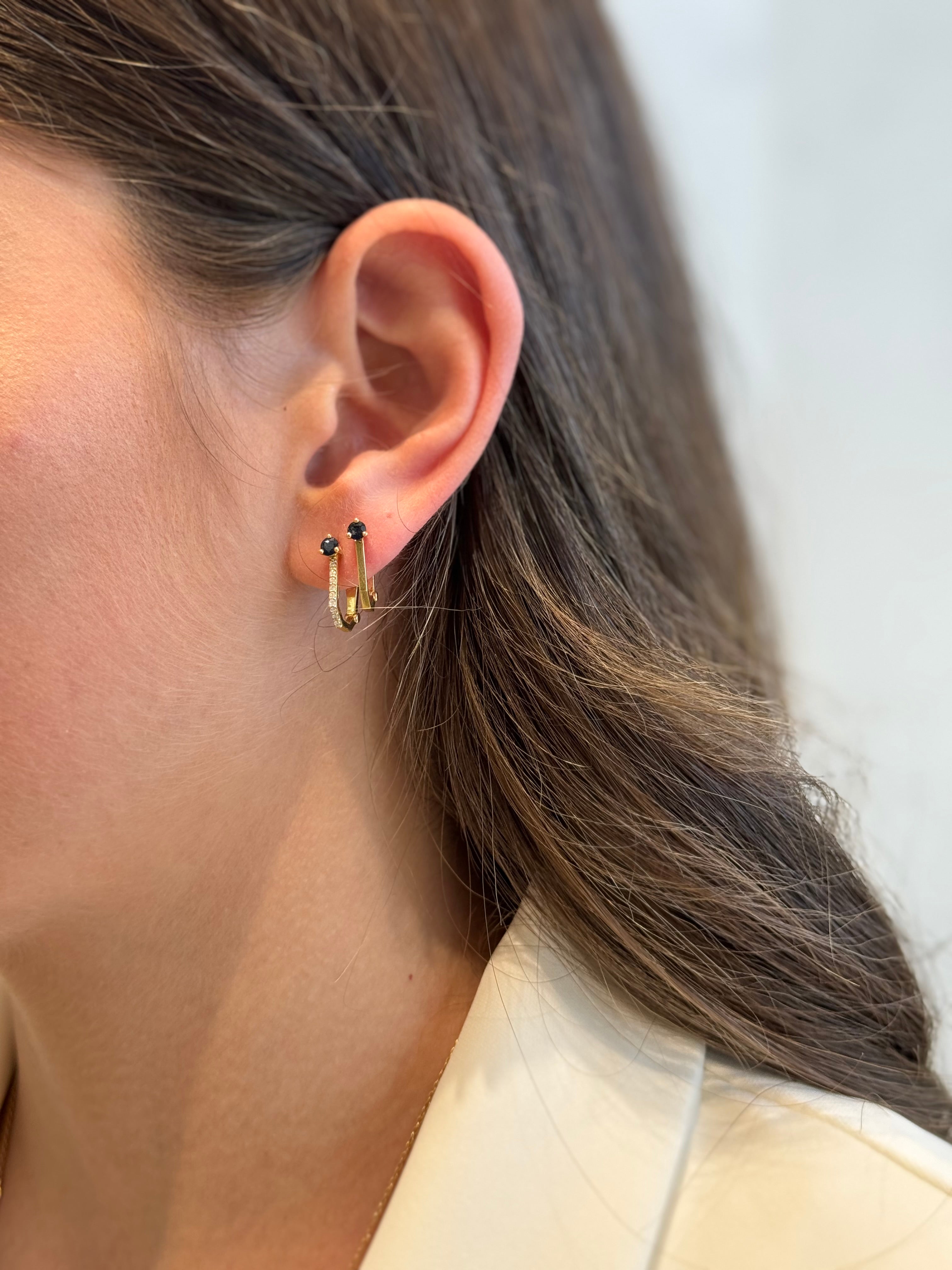 Sapphire Round Cut Rectangle Hoops