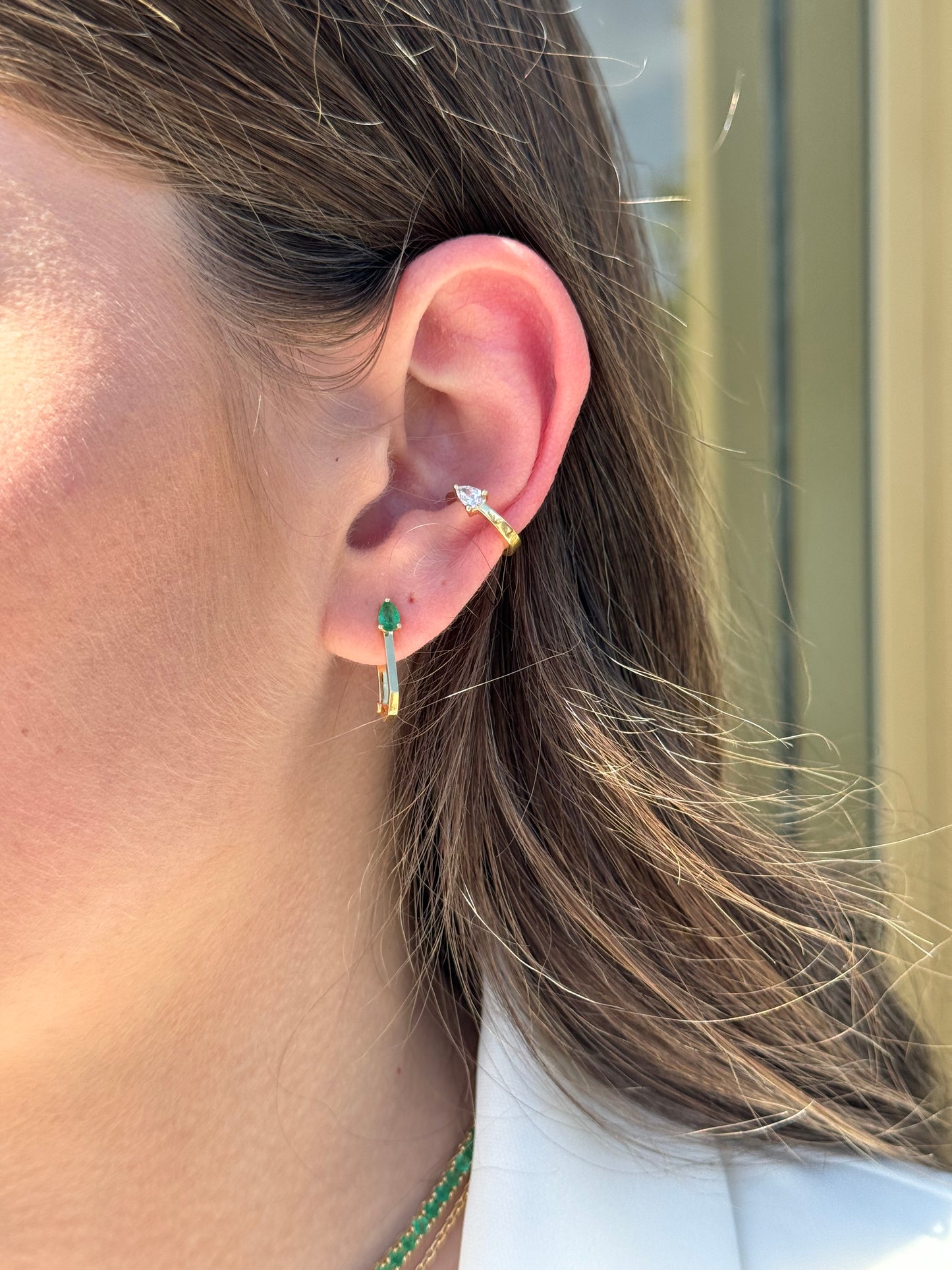 Emerald Pear Cut Rectangle Hoops