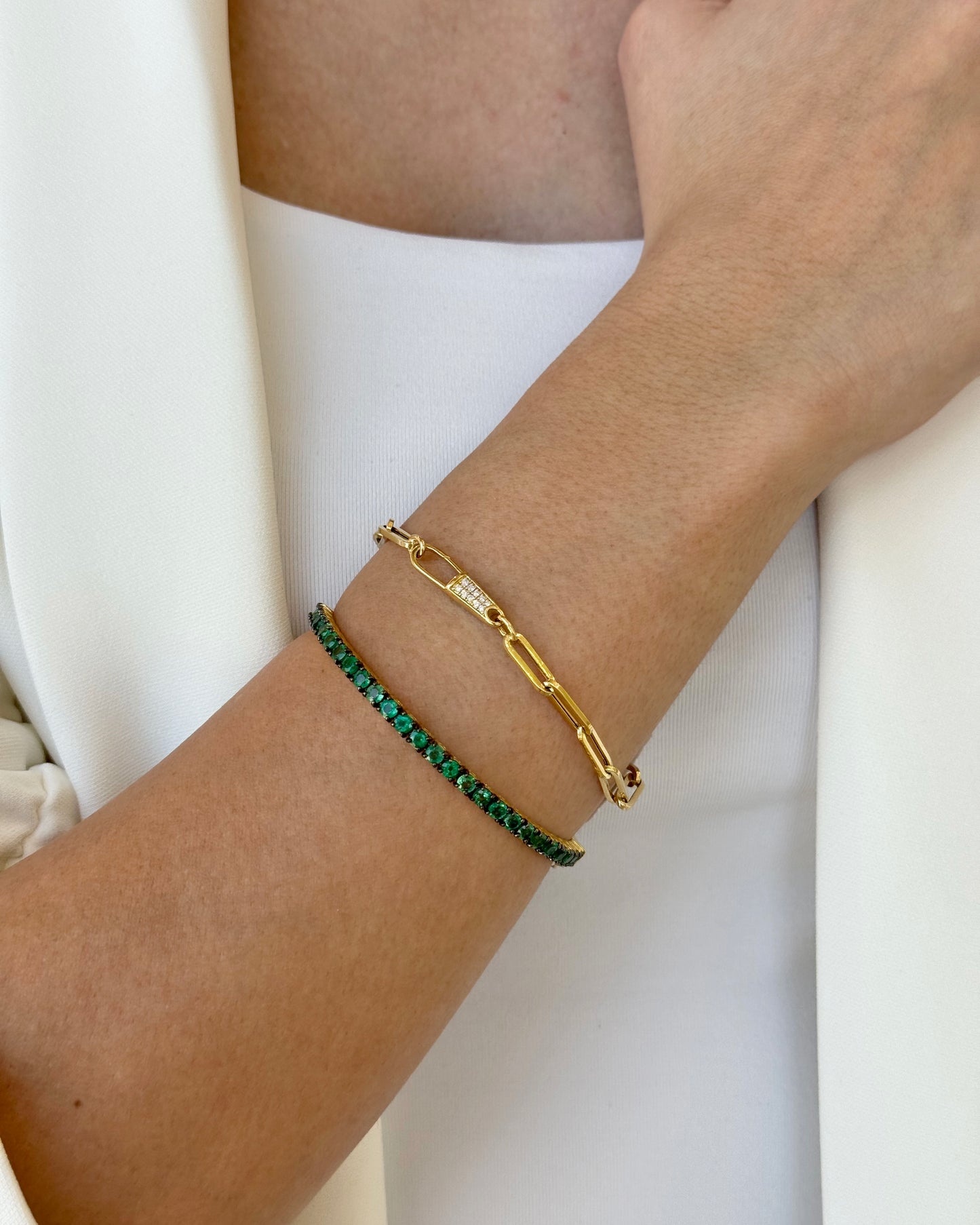 Diamond Lock Paperclip Bracelet
