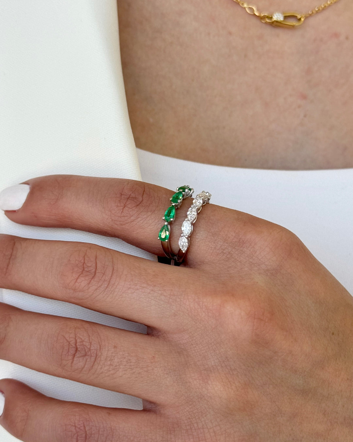 Diamond Emerald Double Line Ring