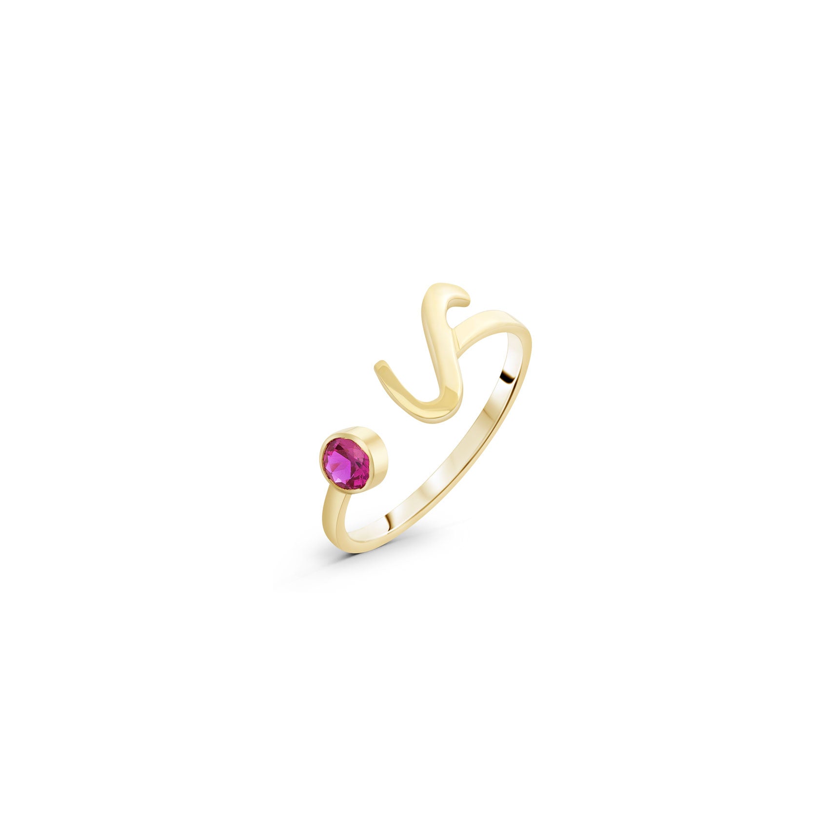 Letter & 3mm Birthstone Open Ring