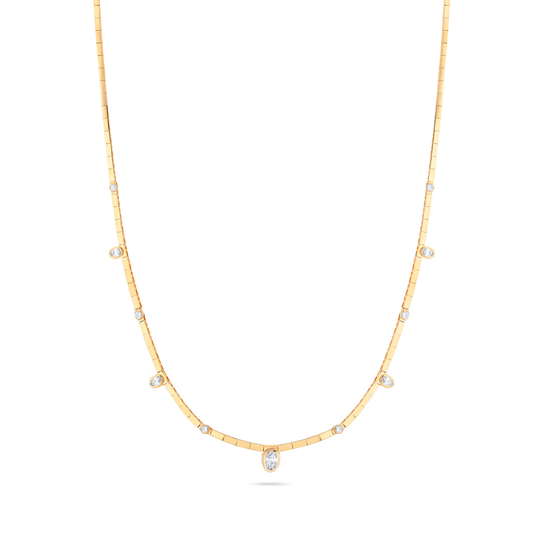 Long Squares & Oval Stones Chain Necklace