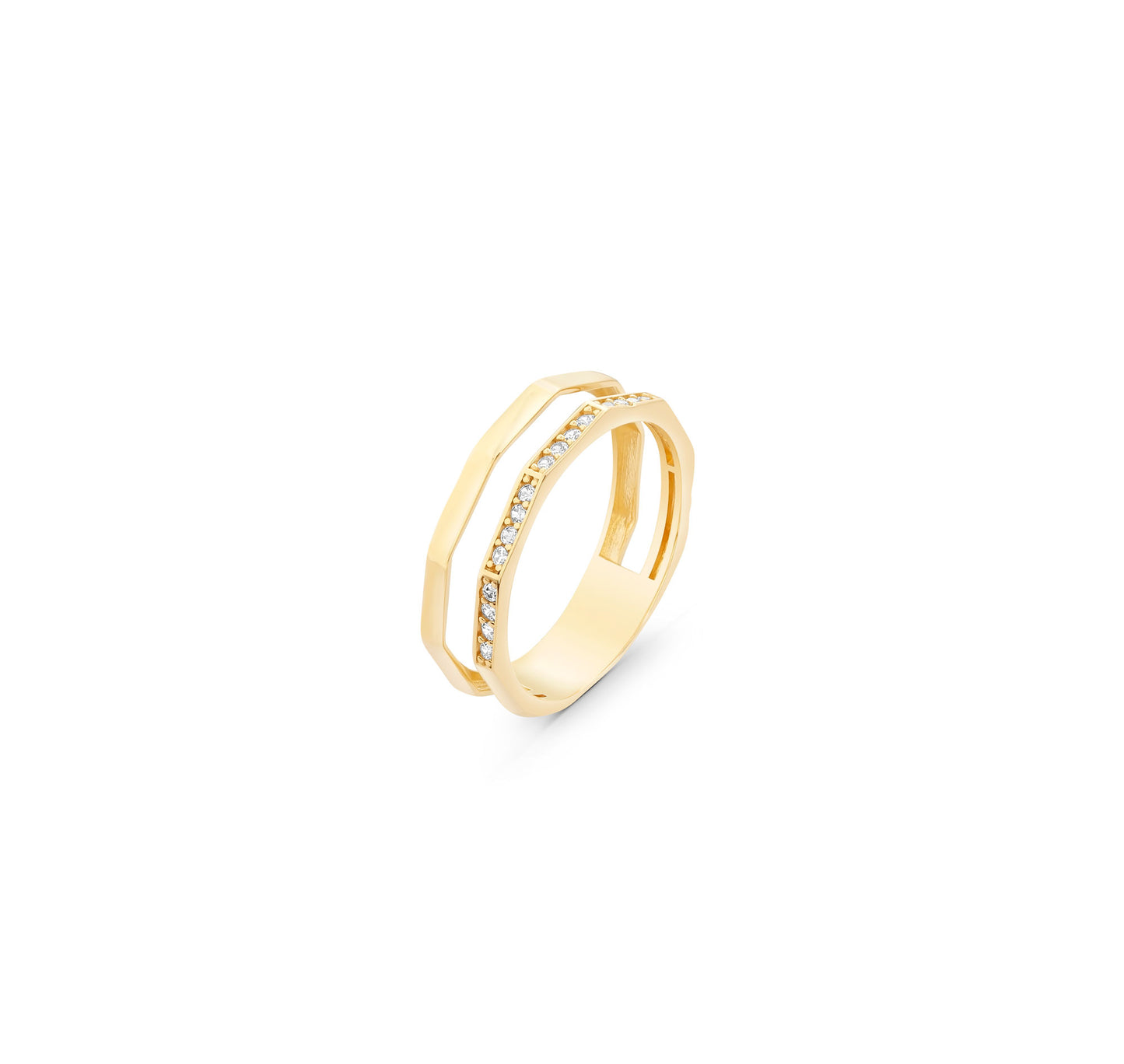 Hexagon Double Line Ring