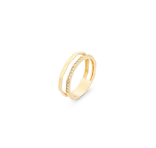 Hexagon Double Line Ring