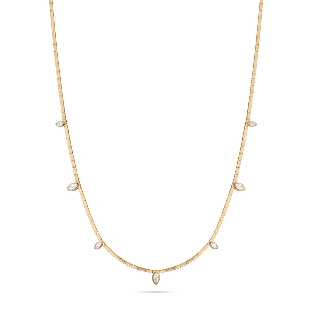 Long Squares & Marquise Stones Chain Necklace