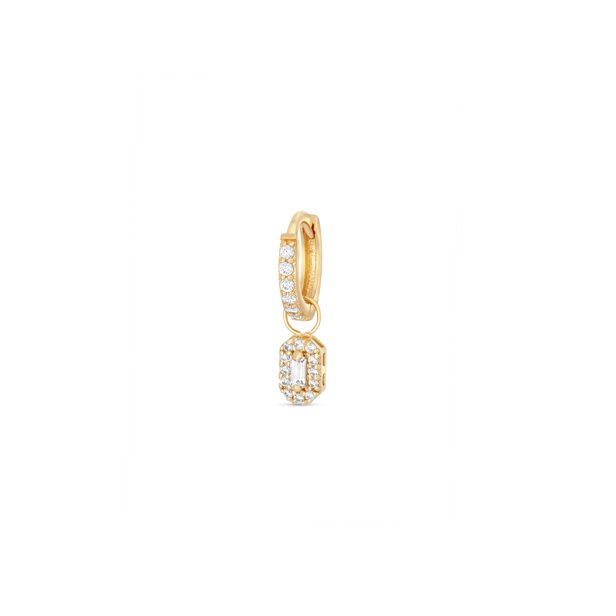 Emerald Cut Drop Huggie Hoop