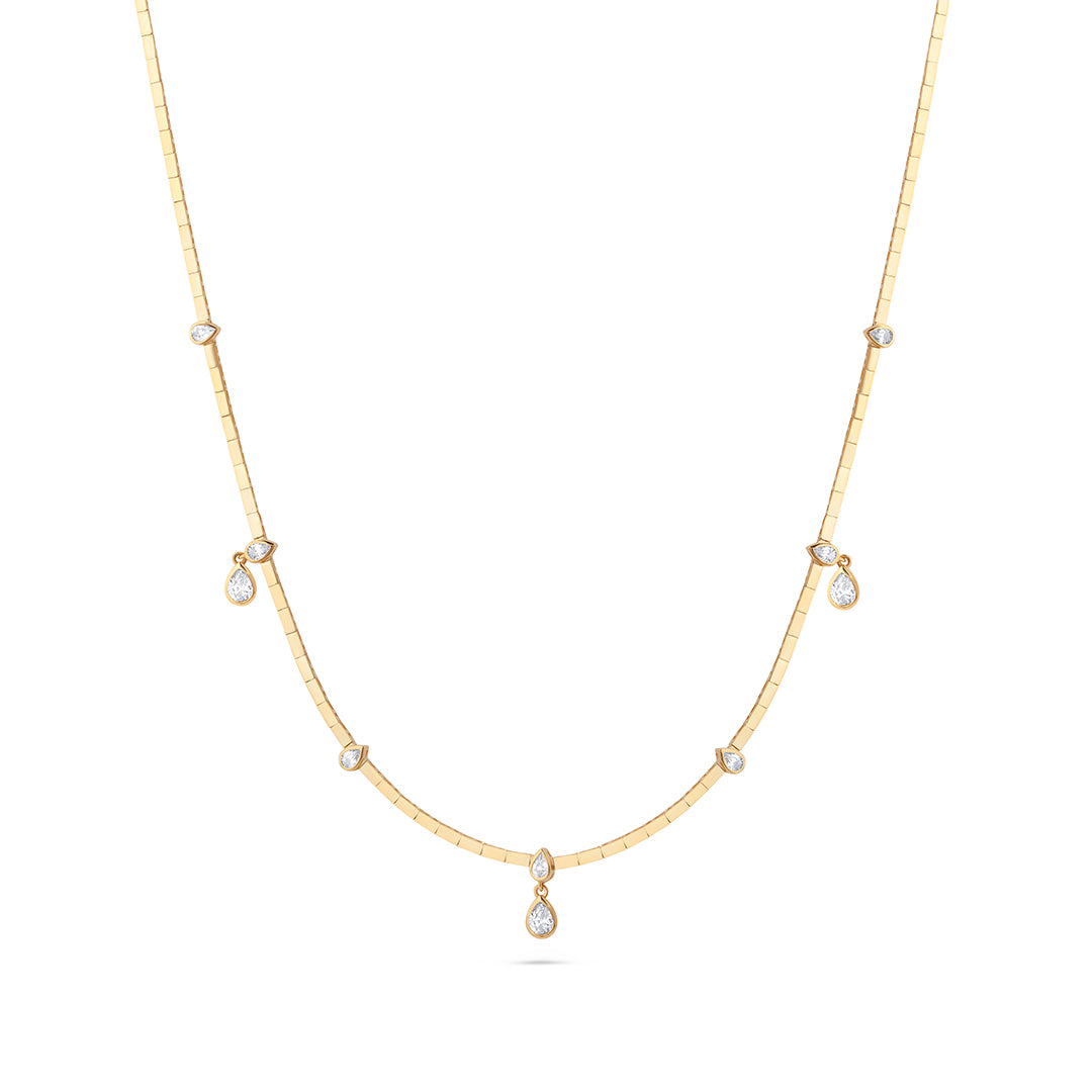 Long Squares & Drop Pear Stones Chain Necklace