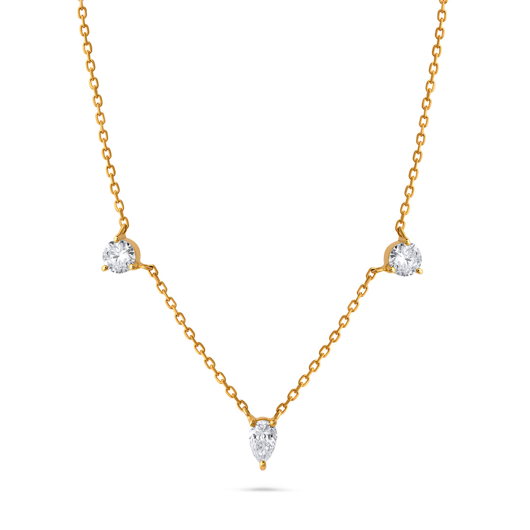 Diamonds Two Round and Pear Stones Necklace