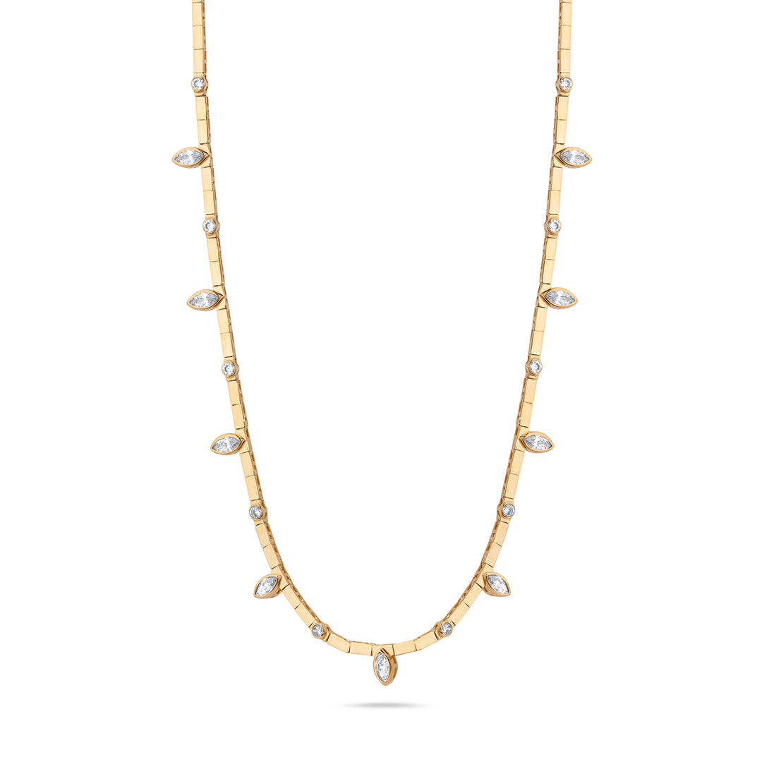 Long Squares & Marquise Stones Chain Necklace