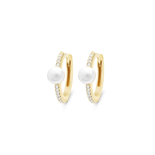 Studded Huggies Hoops with Pearl