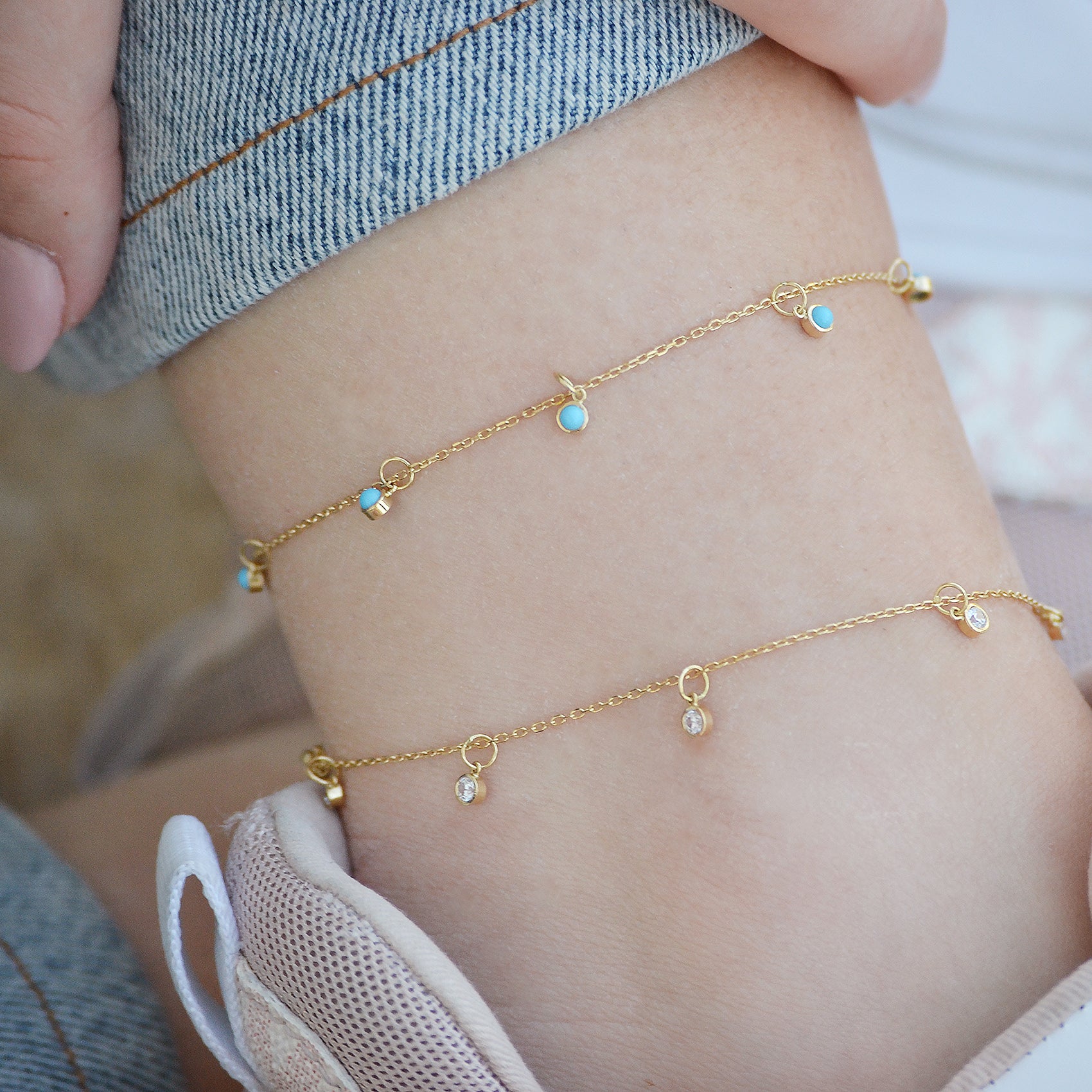 stone drop chain anklet