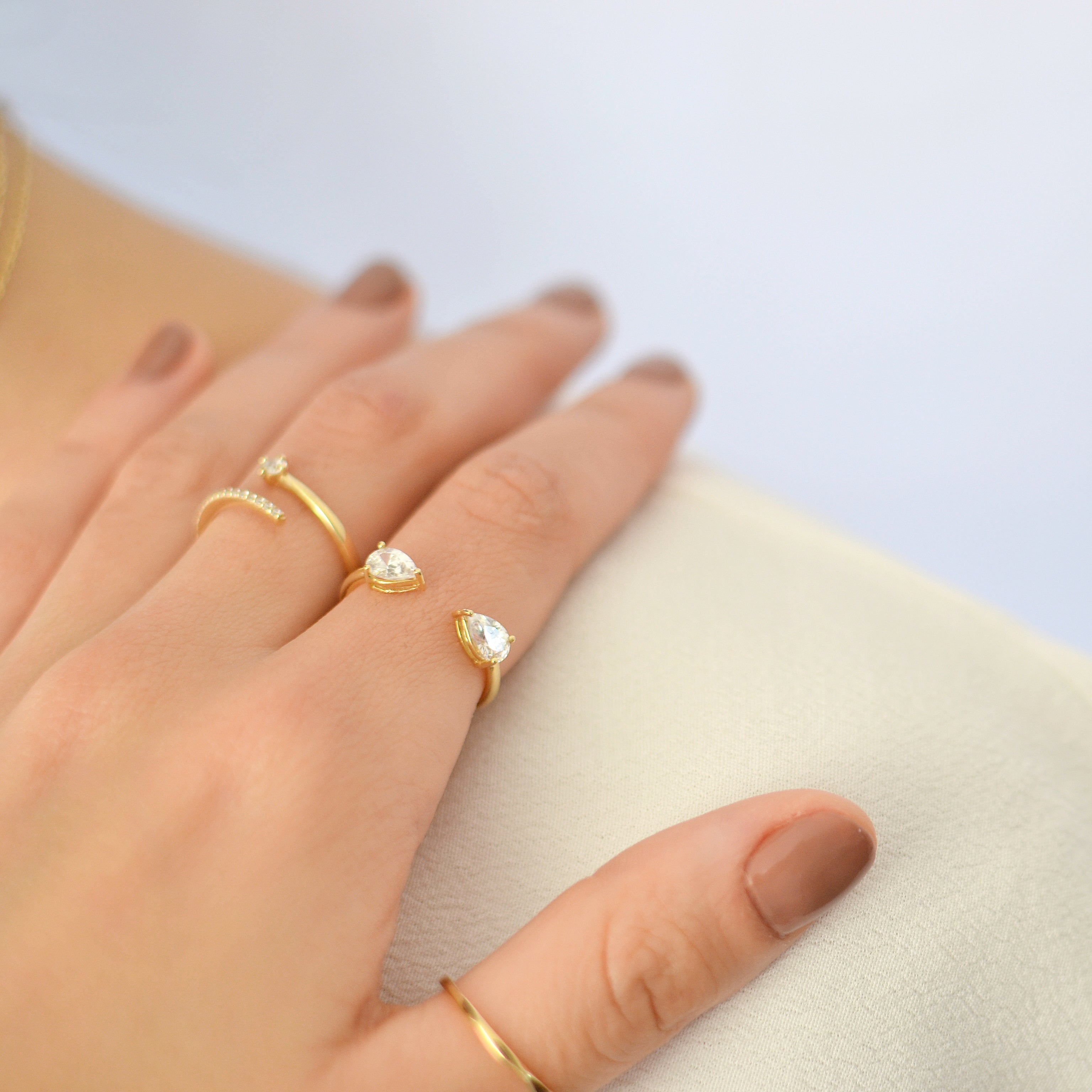 double pear stone open ring