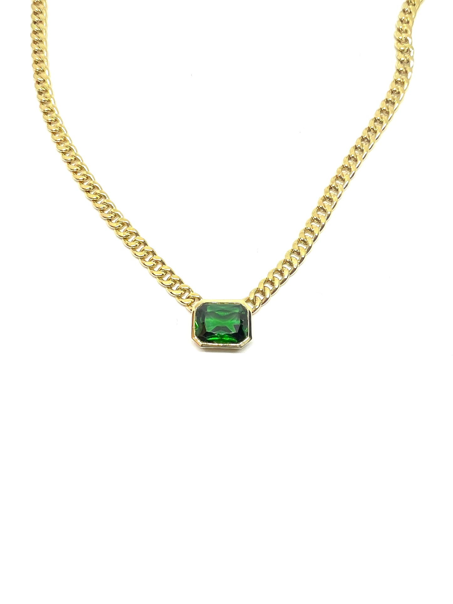 emerald stone curb chain necklace