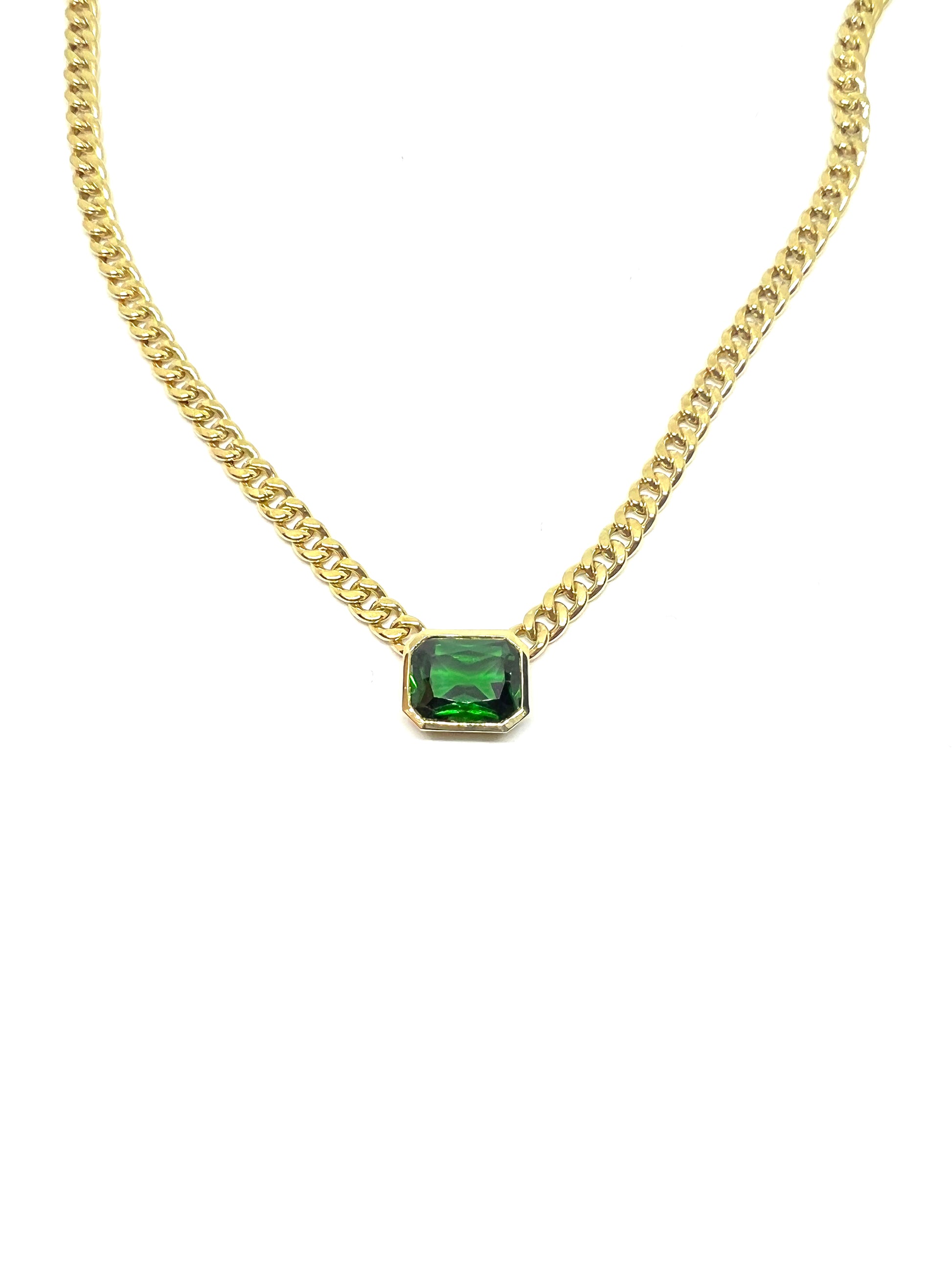 emerald stone curb chain necklace