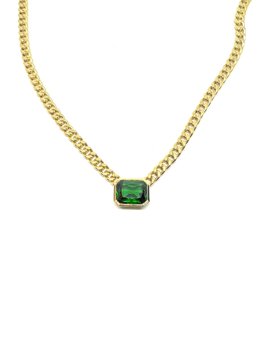 emerald stone curb chain necklace
