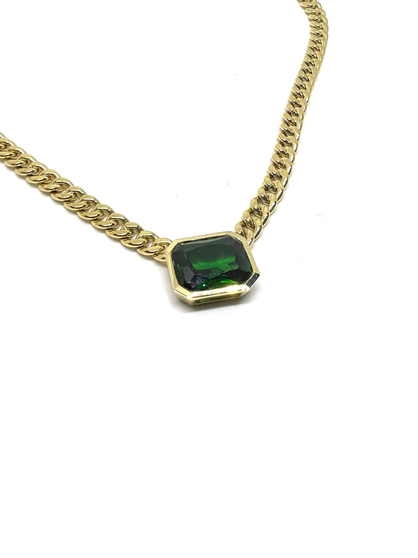 emerald stone curb chain necklace