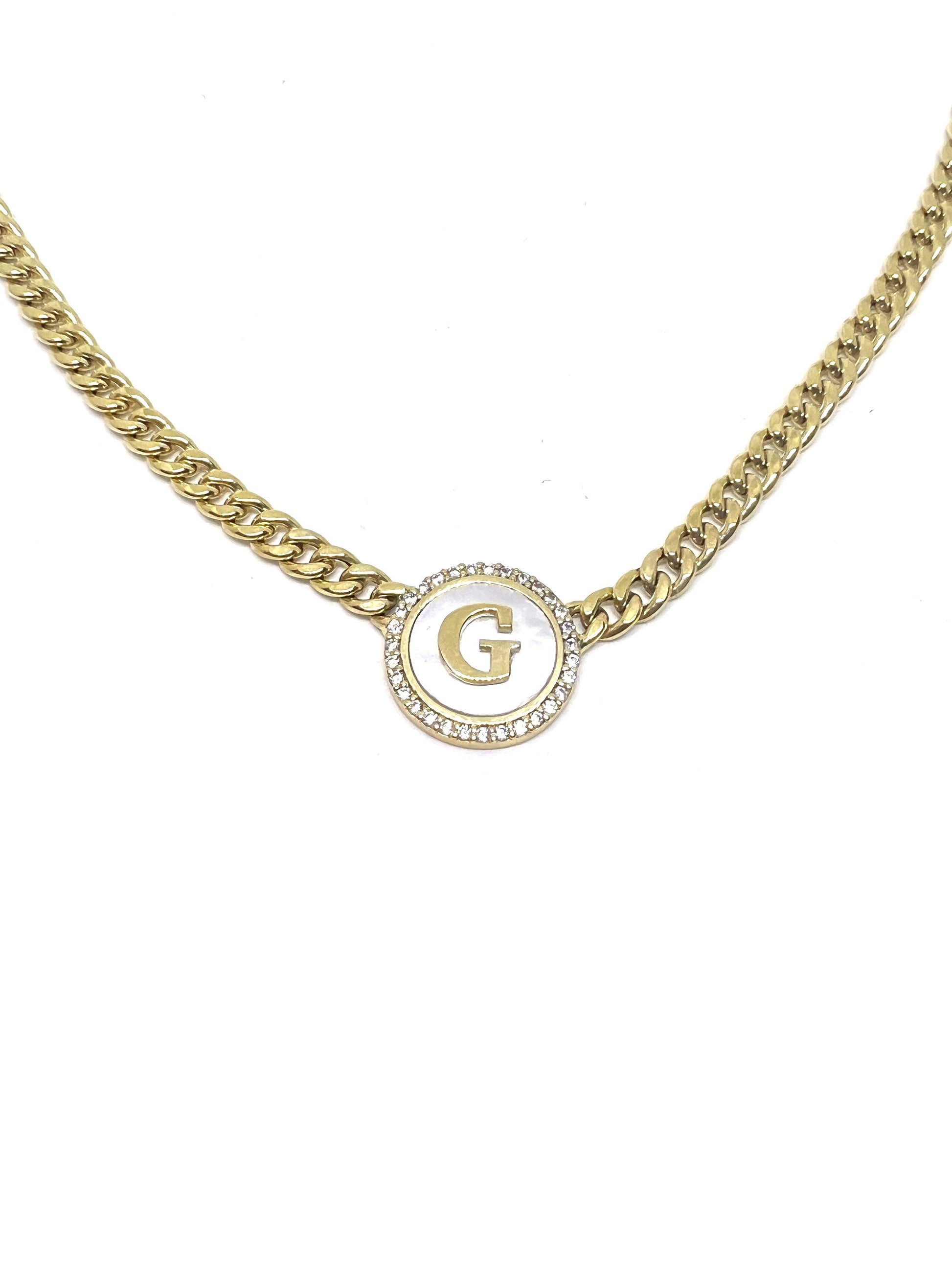 Framed Letter Curb Chain Necklace Framed Letter Curb Chain Necklace
