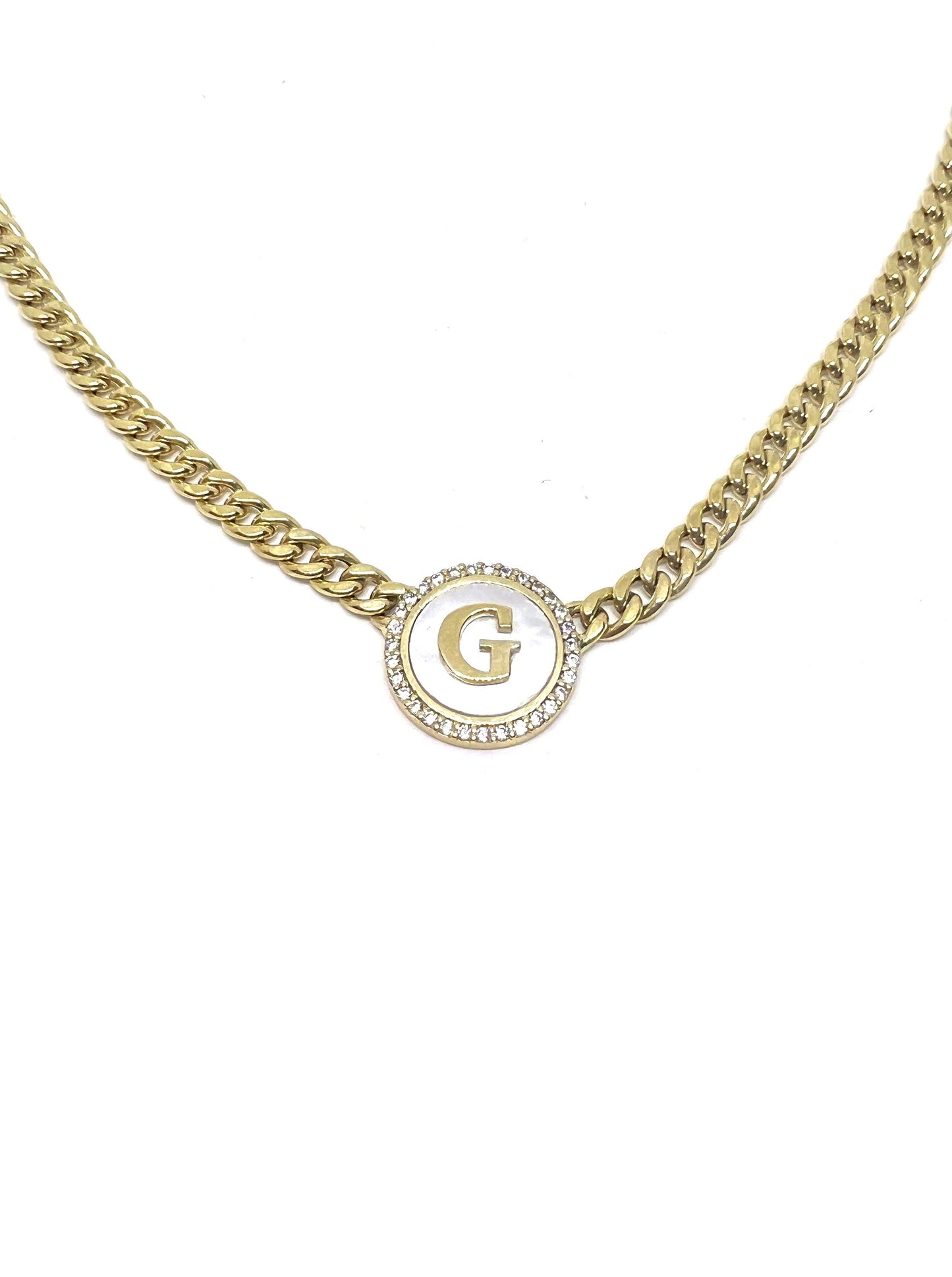 framed letter curb chain necklace