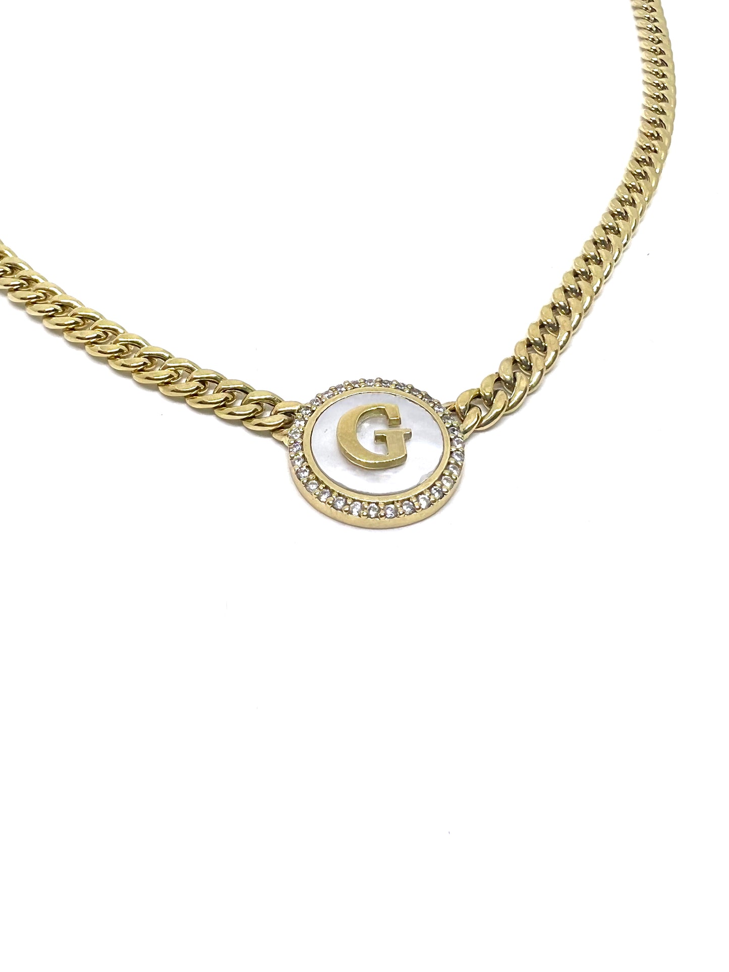 framed letter curb chain necklace