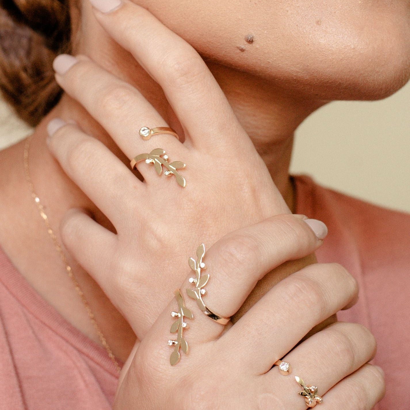 double leaves & blossoms ring